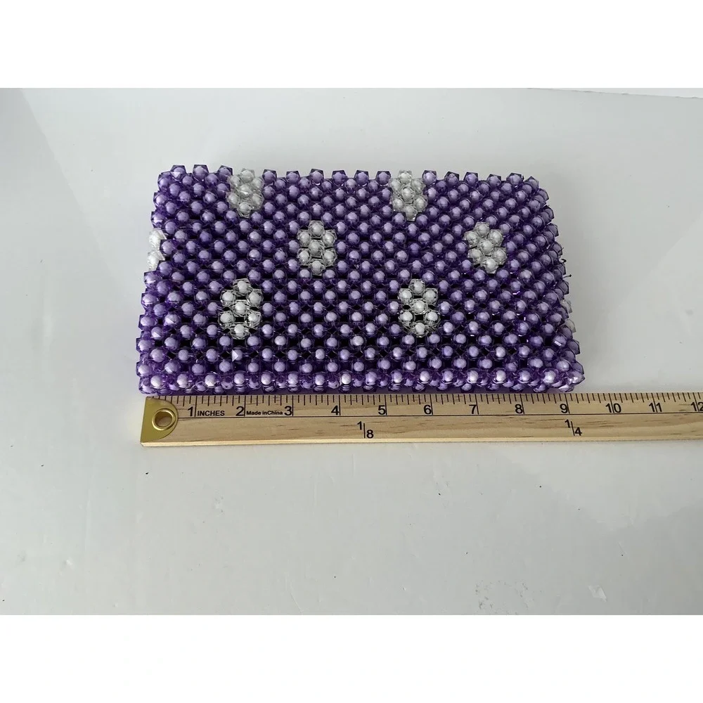 Vintage Style Purple Beaded Clutch Bag Floral Pattern Zip‎ Pouch